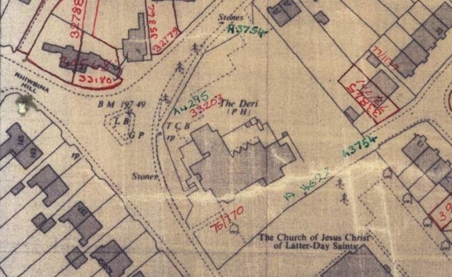 OS Map of 1977 showing the Deri Pub Cardiff