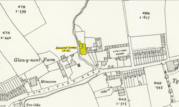 1919 OS map showing the Mason's Arms pub Cardiff